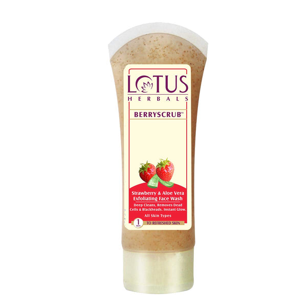 LOTUS HERBALS BERRYSCRUB STRAWBERRY & ALOE VERA EXFOLIATING FACE WASH 120G