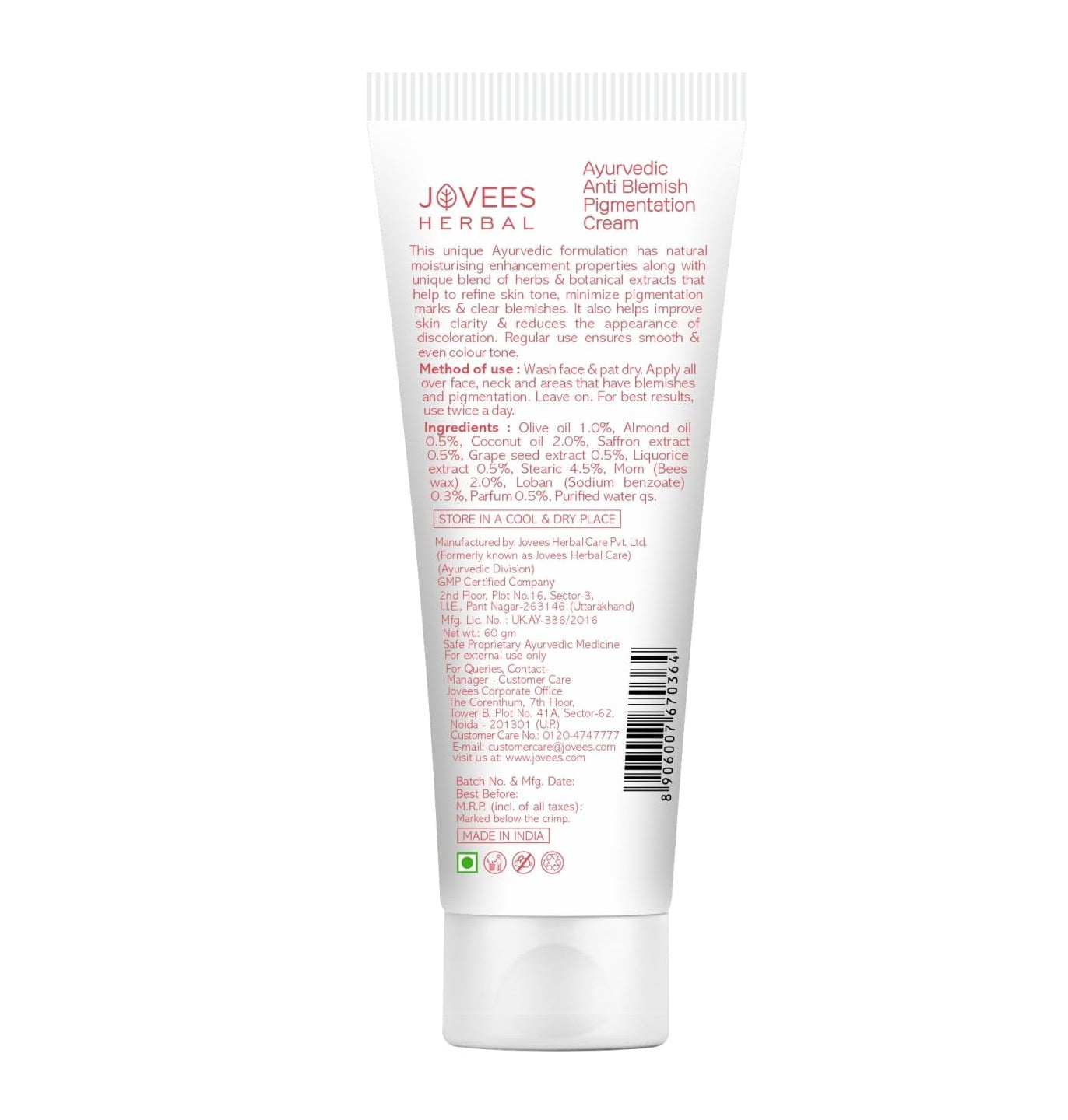 JOVEES AYURVEDIC ANTI BLEMISH PIGMENTATION CREAM 60G