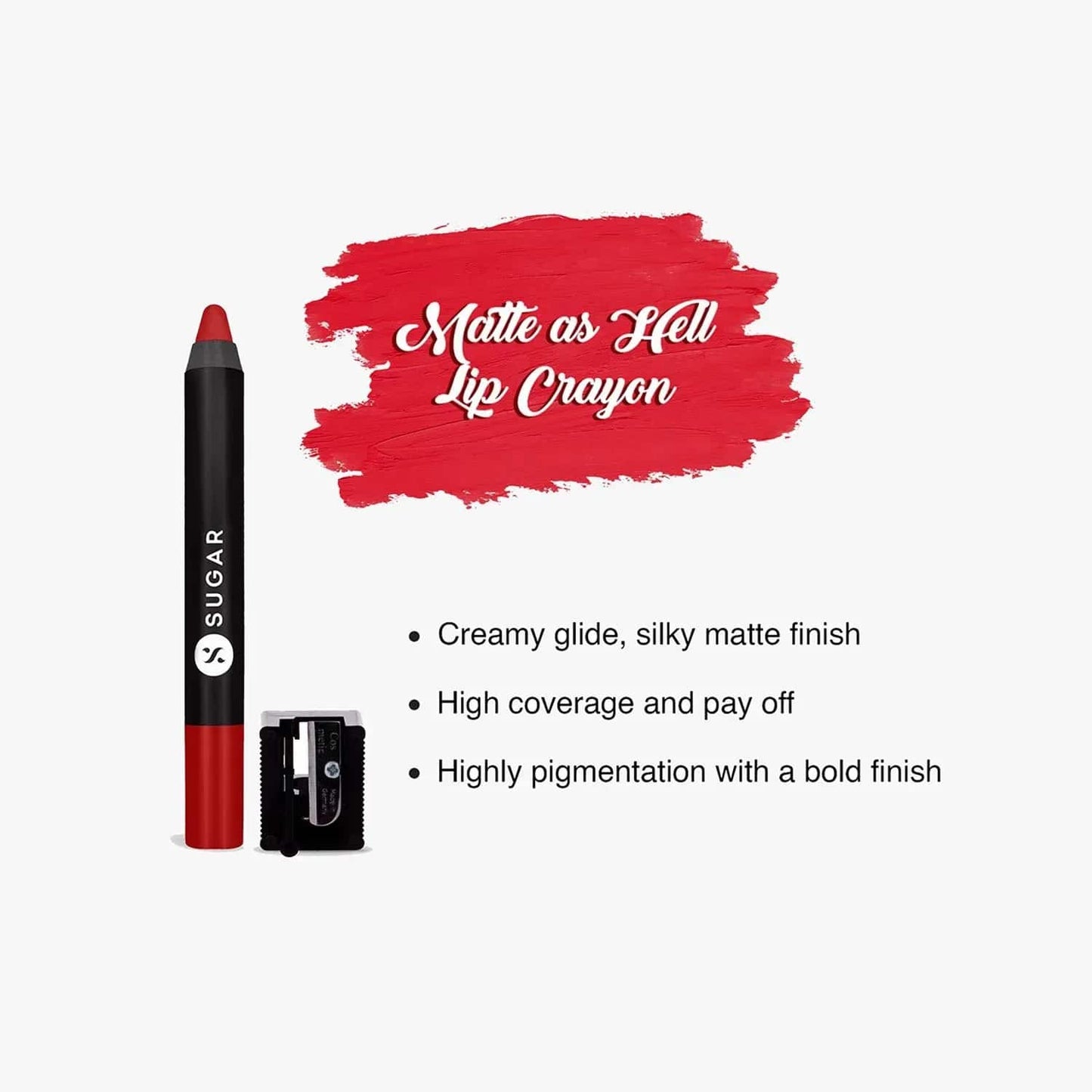 SUGAR MATTE AS HELL CREAYON LIPSTICK 01 SCARLET O`HARA