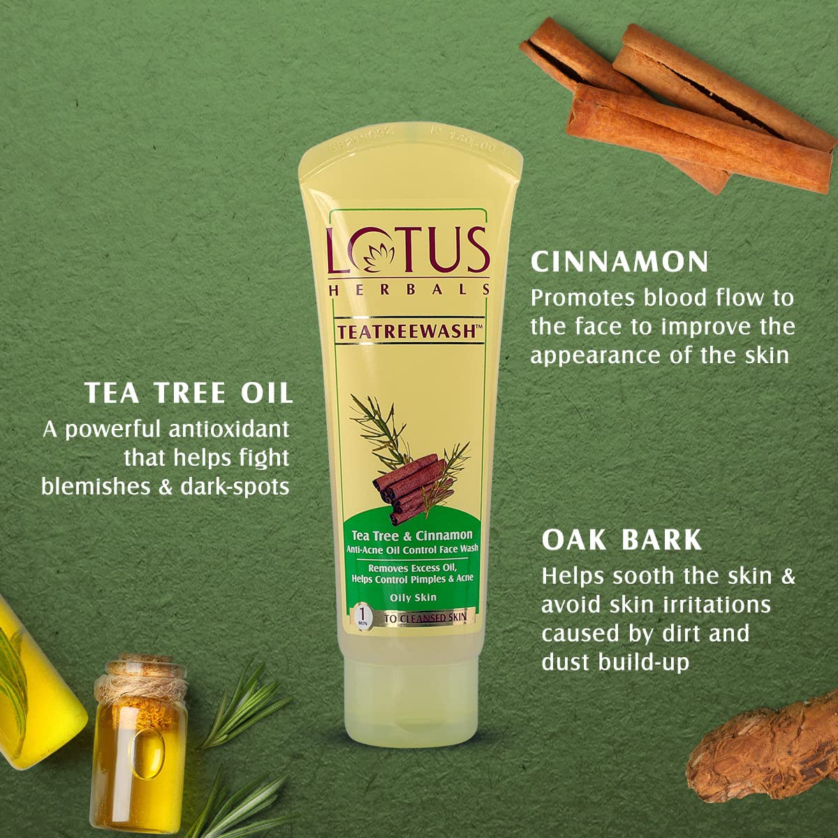 LOTUS HERBALS TEATREEWASH TEA TREE & CINNAMON ANTI-ACNE OIL CONTROL FACE WASH 120G