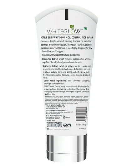 LOTUS HERBALS WHITEGLOW ACTIVE SKIN WHITENING OIL CONTROL FACE WASH 100G
