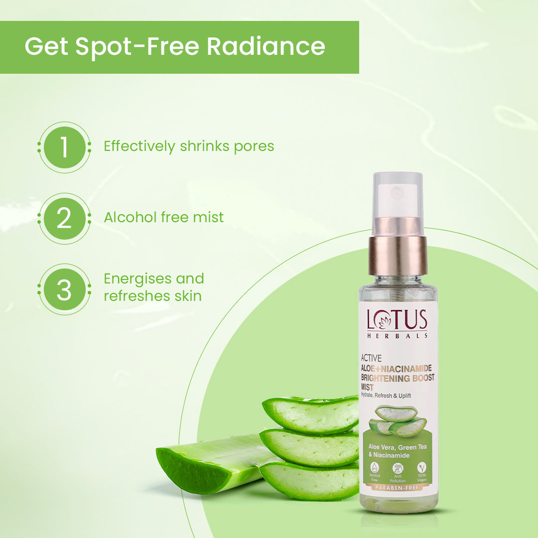 LOTUS HERBALS ACTIVE ALOE+NIACINAMIDE BRIGHTENING BOOST MIST 50ML