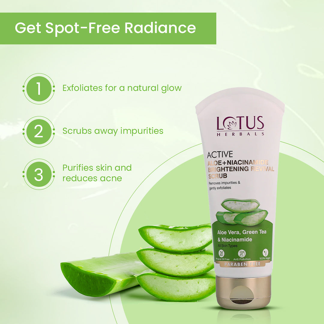 LOTUS HERBALS ACTIVE ALOE+NIACINAMIDE BRIGHTENING REVIVAL SCRUB 100G