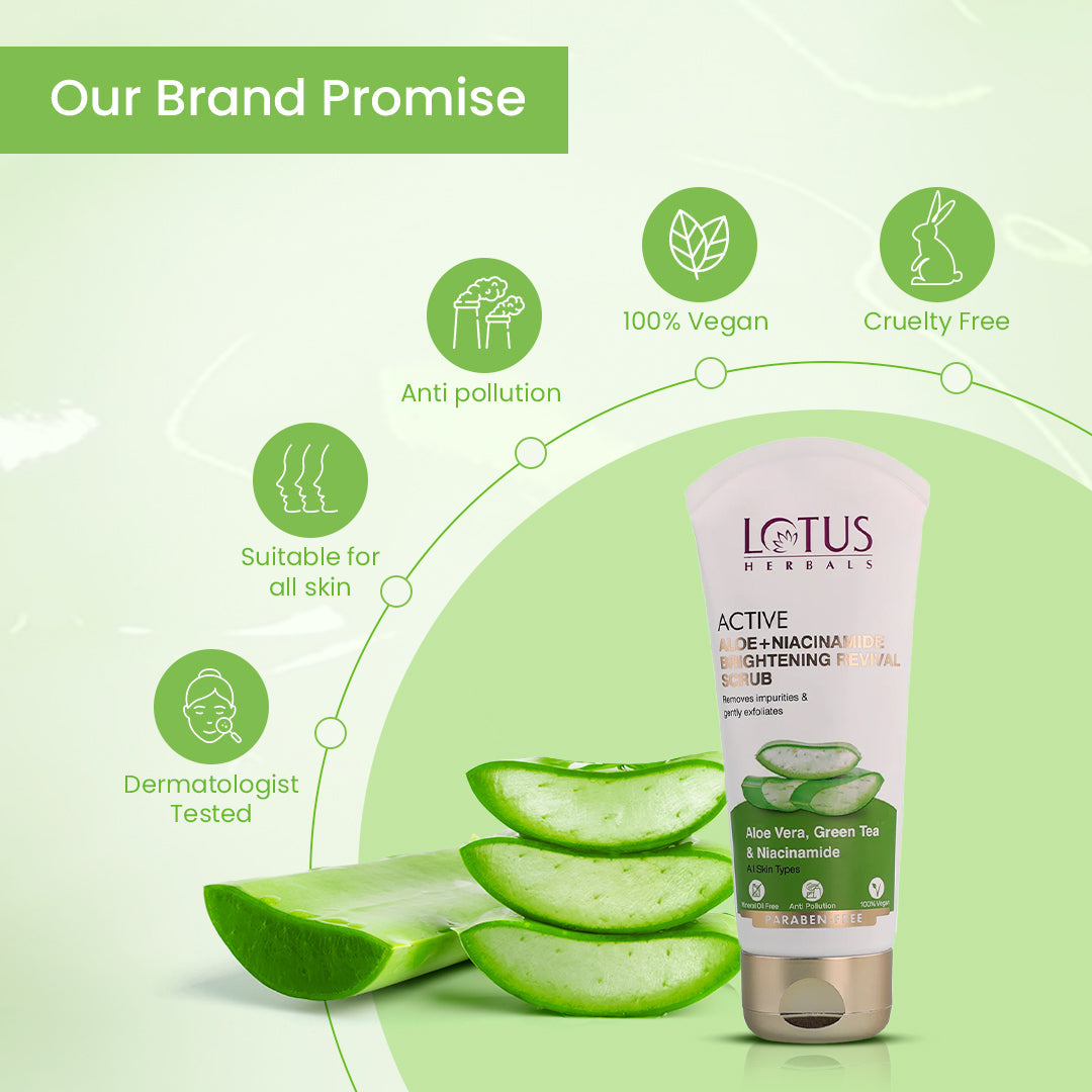 LOTUS HERBALS ACTIVE ALOE+NIACINAMIDE BRIGHTENING REVIVAL SCRUB 100G