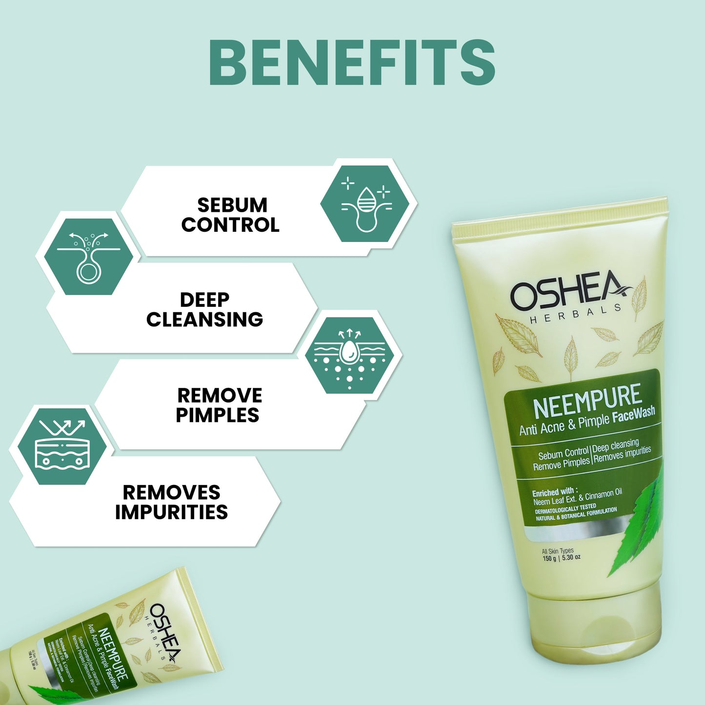 OSHEA NEEMPURE ANTI ACNE & PIMPLE FACE WASH 150G