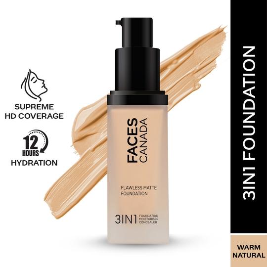 FACES FLAWLESS MATTE FOUNDATION 3 IN 1 021 WARM NATURAL 30ML