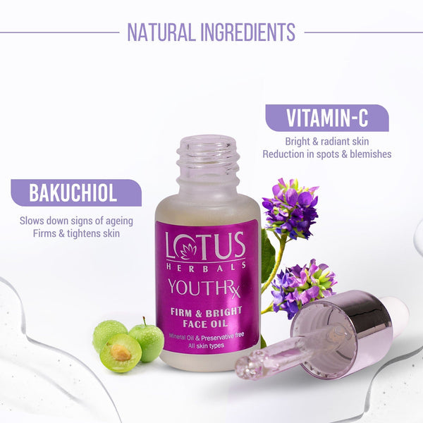 LOTUS HERBALS YOUTHRX RETINOL+VITSMIN C WITH NATURAL BAKUCHIOL FIRM & BRIGHT FACE OIL 15ML