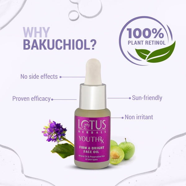LOTUS HERBALS YOUTHRX RETINOL+VITSMIN C WITH NATURAL BAKUCHIOL FIRM & BRIGHT FACE OIL 15ML