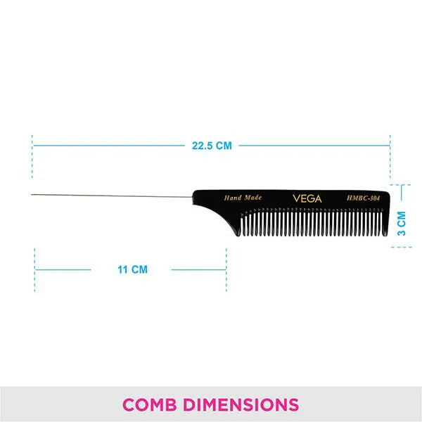 VEGA HANDMADE BLACK HAIR COMB HMBC 304 TAR TAIL COMB