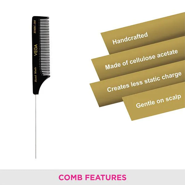 VEGA HANDMADE BLACK HAIR COMB HMBC 304 TAR TAIL COMB