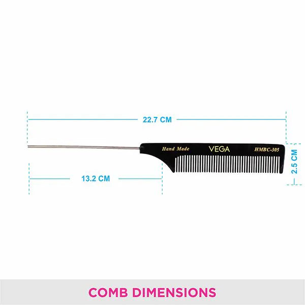 VEGA HANDMADE BLACK HAIR COMB HMBC 305 TAR TAIL COMB