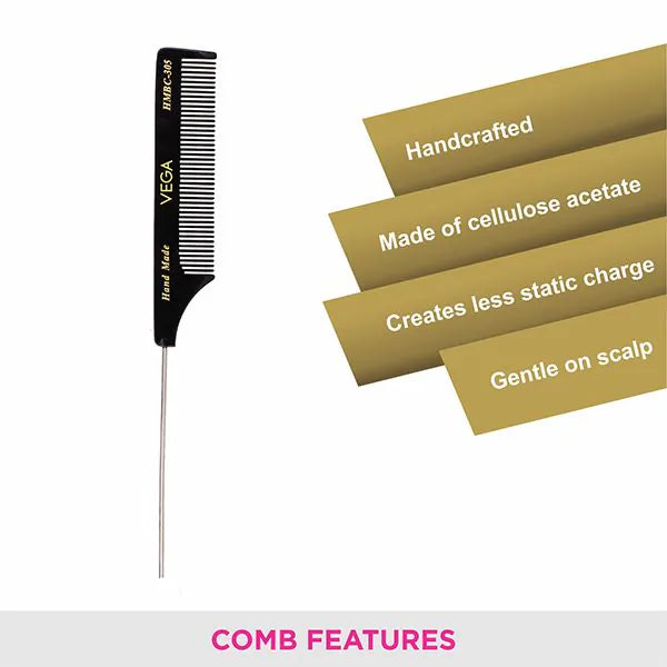 VEGA HANDMADE BLACK HAIR COMB HMBC 305 TAR TAIL COMB