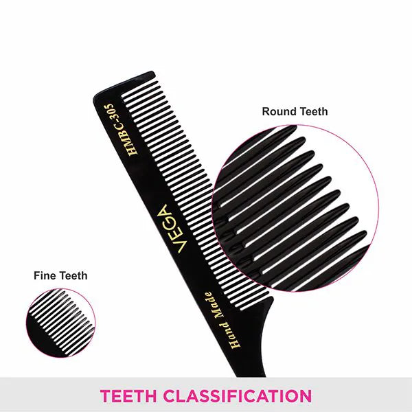 VEGA HANDMADE BLACK HAIR COMB HMBC 305 TAR TAIL COMB