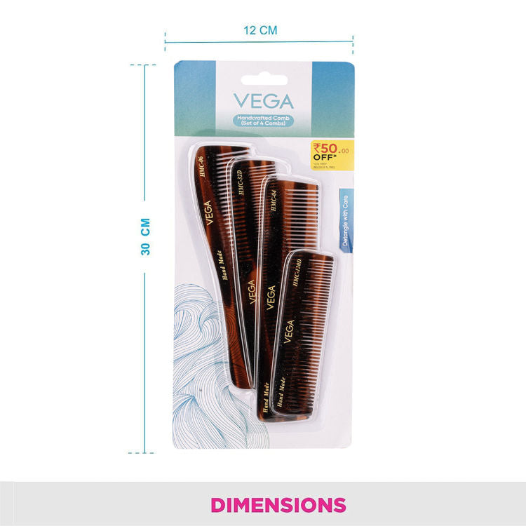 VEGA HANDMADE HAIR COMB SET OF 4 HMCS 04 PCS