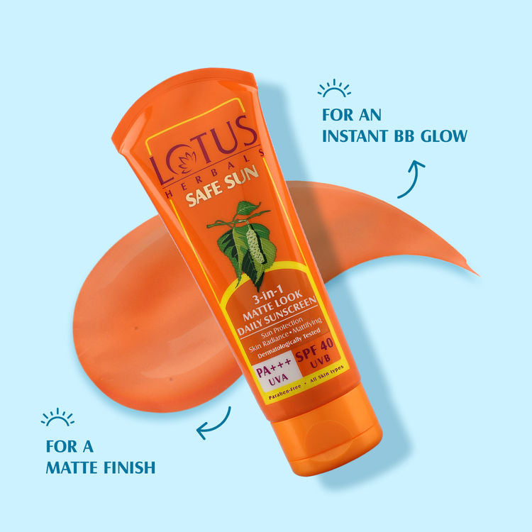 LOTUS HERBALS SAFE SUN 3-IN-1 MATTE LOOK DAILY SUNSCREEN SPF 40 UVB PA+++ UVA 50G