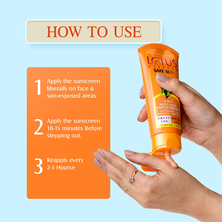 LOTUS HERBALS SAFE SUN 3-IN-1 MATTE LOOK DAILY SUNSCREEN SPF 40 UVB PA+++ UVA 50G