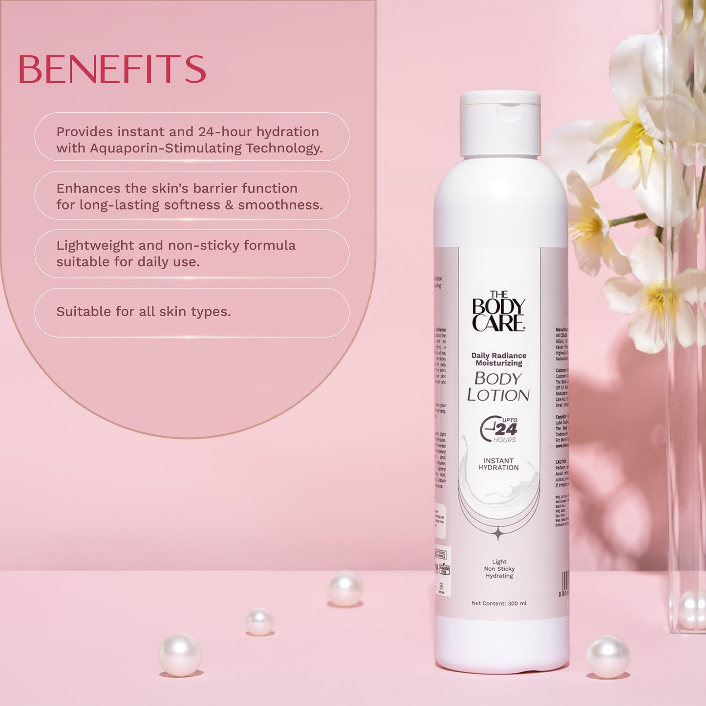 बॉडी केयर डेली रेडियंस मॉइस्चराइजिंग बॉडी लोशन 24 घंटे तक 300 एमएल