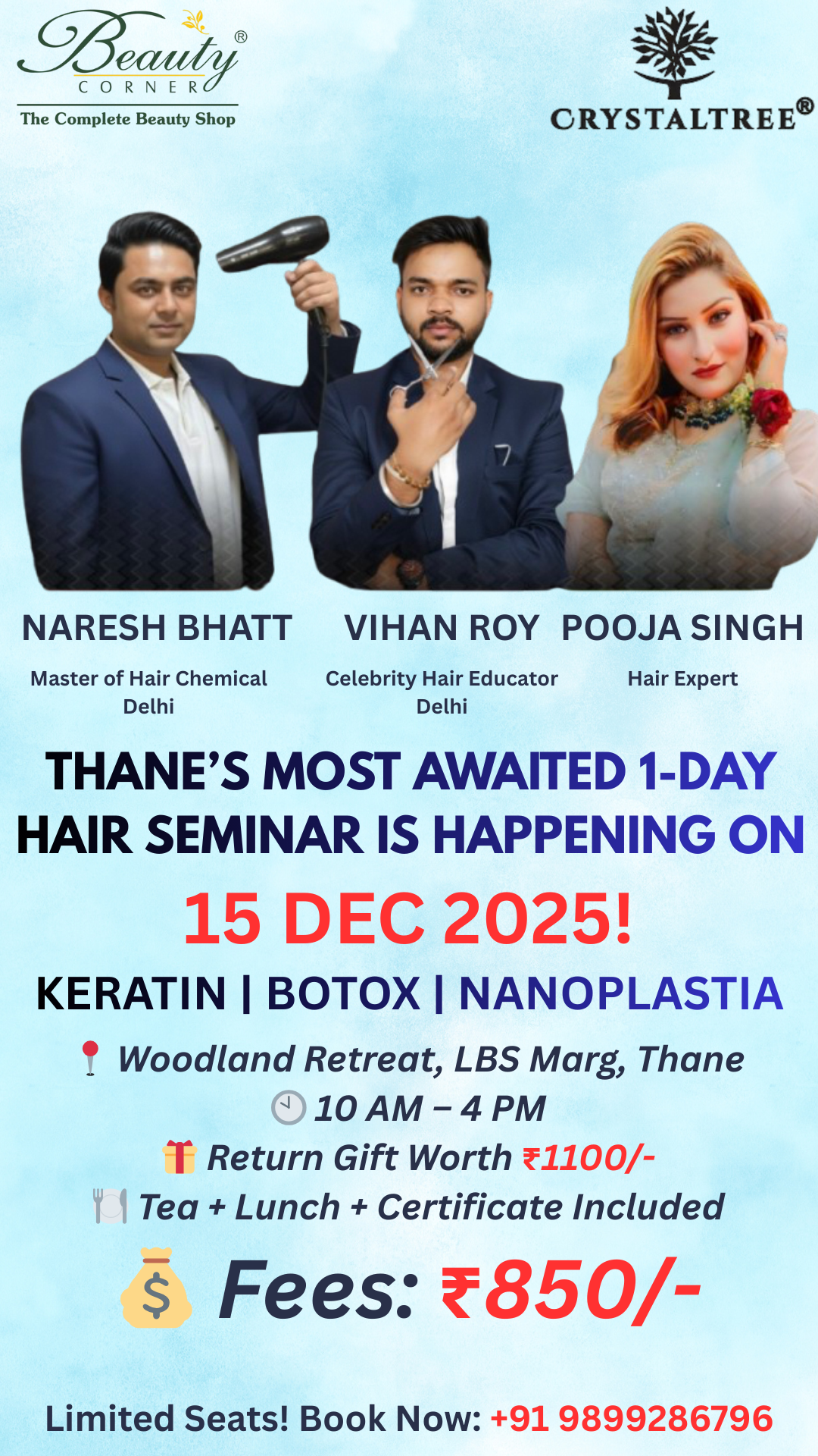 BEAUTY CORNER x CRYSTALTREE HAIR SEMINAR ON KERATIN | BOTOX | NANOPLASTIA ON 15TH DEC 2025