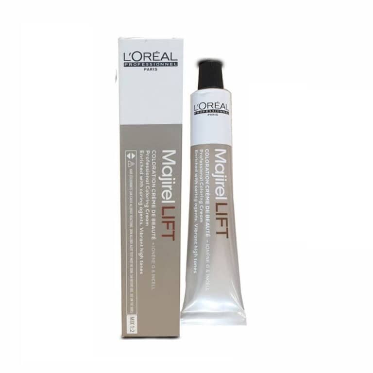 L'Oreal Majirel Lift hair color tube and packaging on a white background