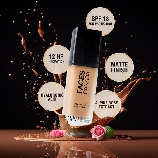 FACES FLAWLESS MATTE FOUNDATION 3 IN 1 023 CARAMEL NATURAL 30ML