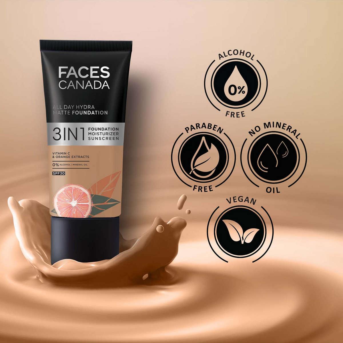 FACES ALL DAY HYDRA MATTE FOUNDATION 3 IN 1 011 ROSE IVORY 25ML