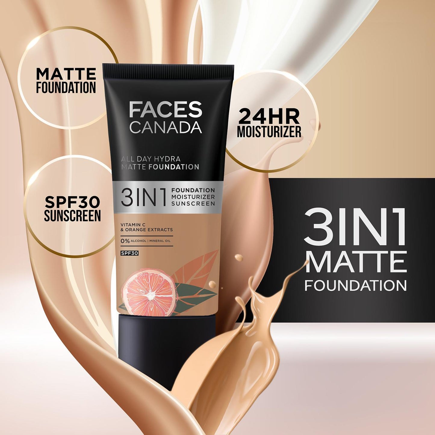 FACES ALL DAY HYDRA MATTE FOUNDATION 3 IN 1 013 RICH IVORY 25ML