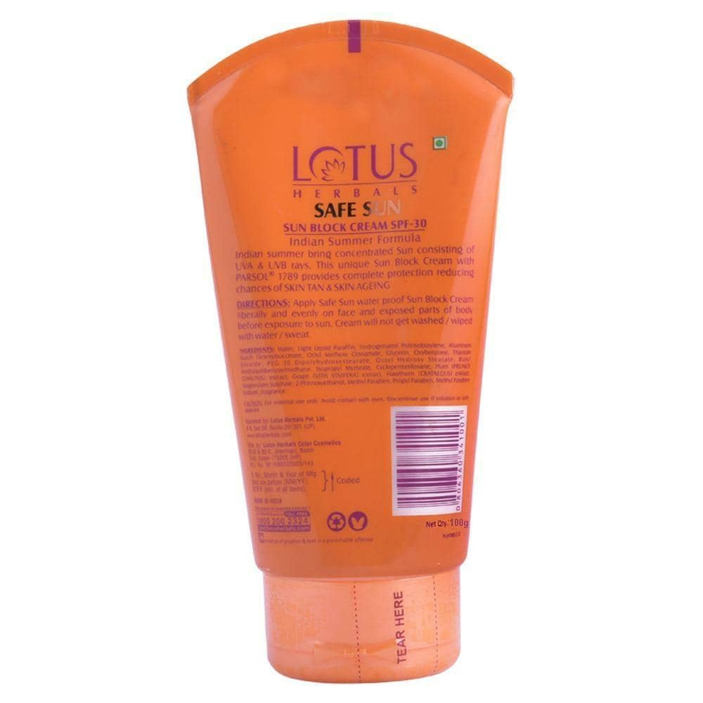 LOTUS HERBALS SAFE SUN SUNSCREEN CREAM SPF 30 UVB PA++ UVA 100G