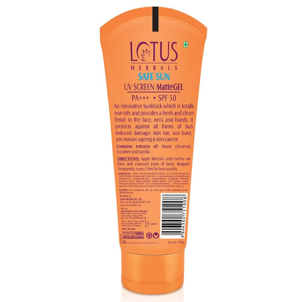 LOTUS HERBALS SAFE SUN UV SCREEN MATTE GEL SPF 50 UVB PA+++ UVA 100G