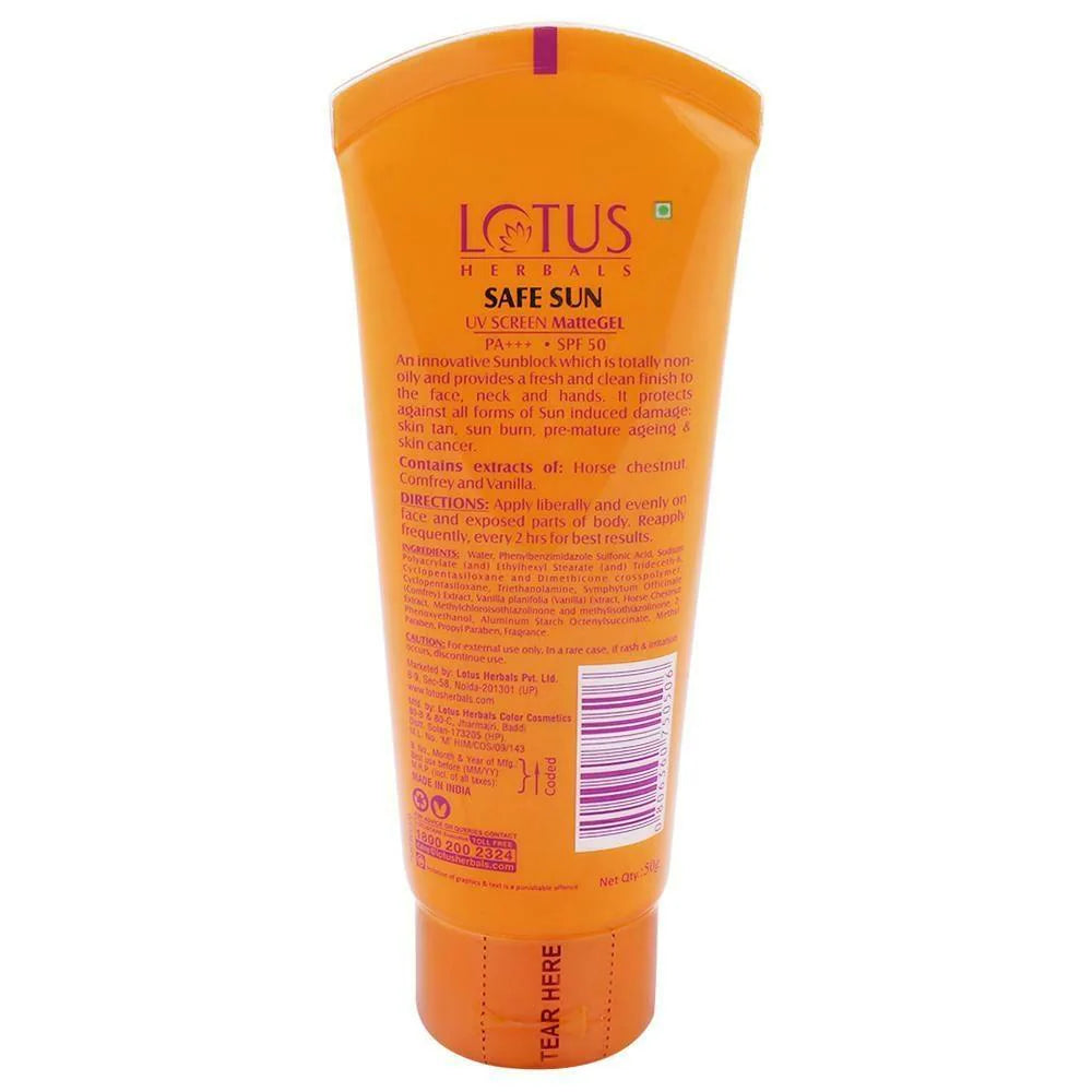 LOTUS HERBALS SAFE SUN UV SCREEN MATTE GEL SPF 50 UVB PA+++ UVA 50G
