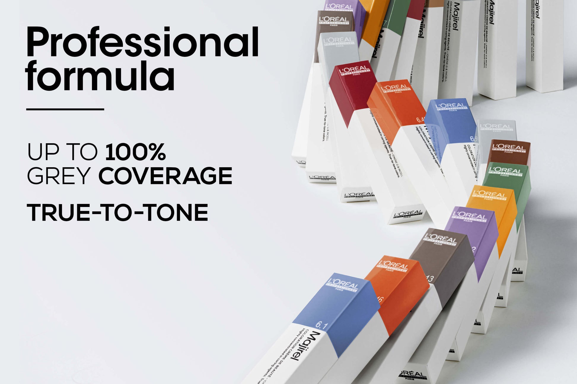 Color boxes with L'Oreal branding on a white background, highlighting professional hair color formula.