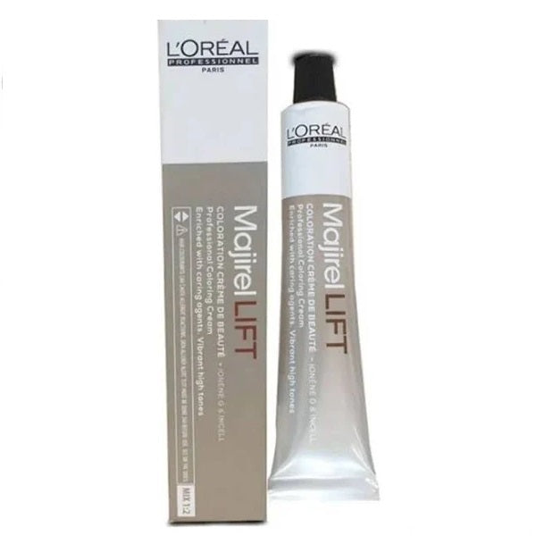 L'Oreal Majirel Lift hair color tube and packaging on a white background