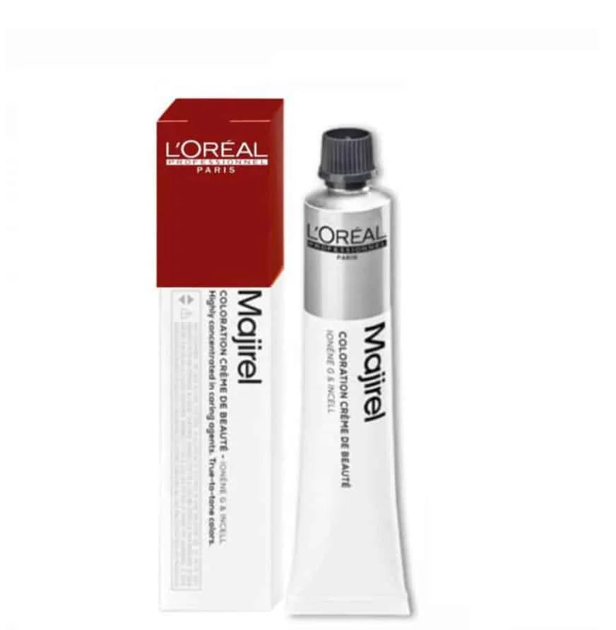 L'Oreal Majirel hair color tube and packaging on a white background