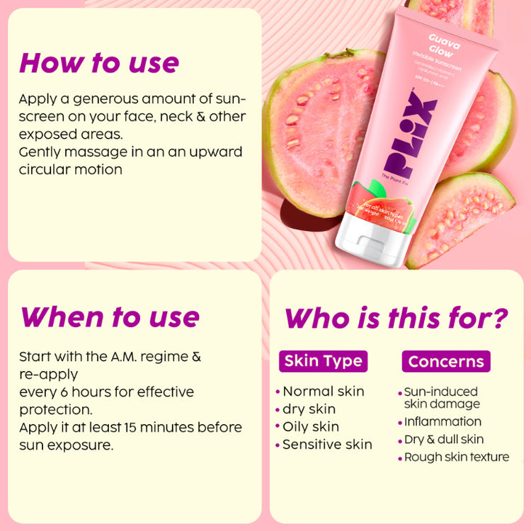 PLIX GUAVA GLOW INVISIBLE SUNSCREEN SPF 50 PA+++ 50G