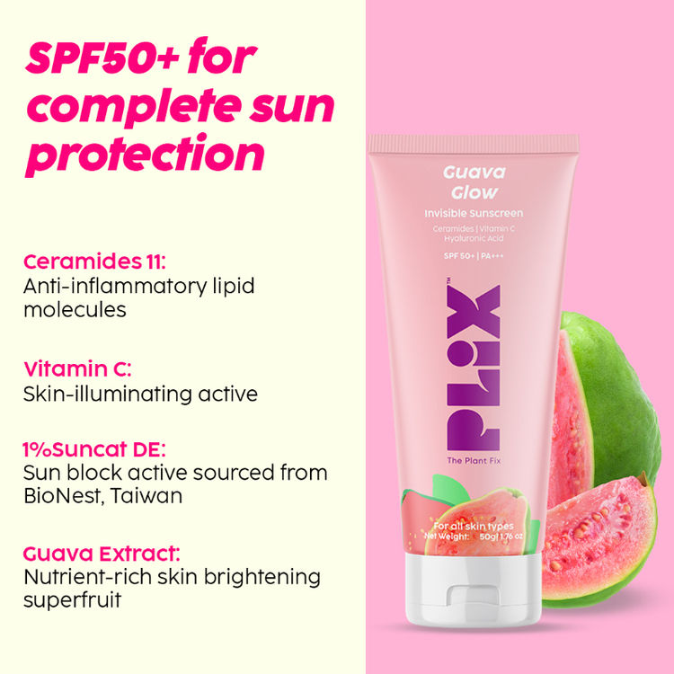 PLIX GUAVA GLOW INVISIBLE SUNSCREEN SPF 50 PA+++ 50G