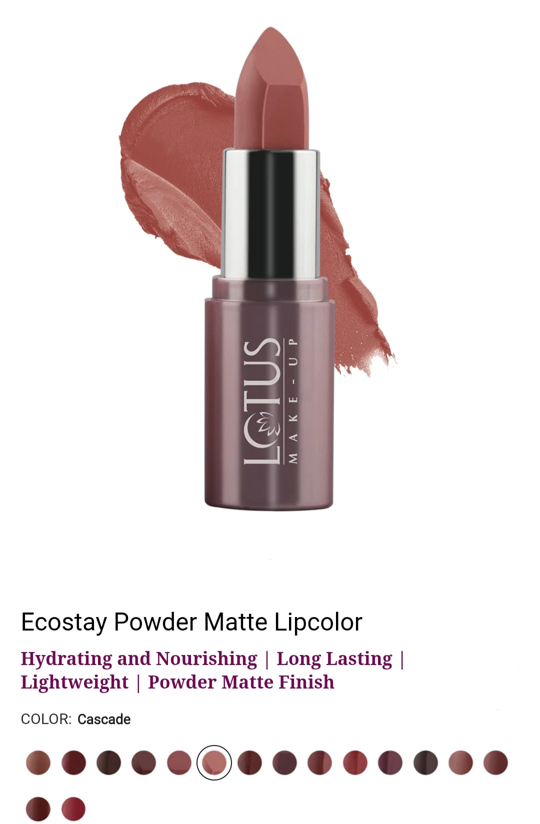 LOTUS MAKEUP ECOSTAY POWDER MATTE LIP COLOR PM06 CASCADE