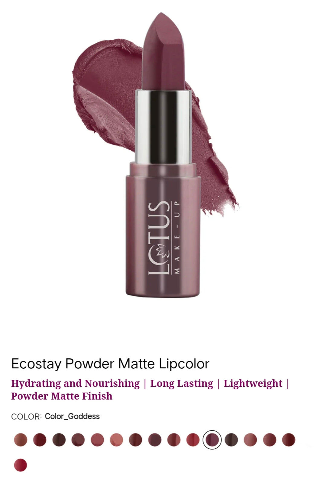 LOTUS MAKEUP ECOSTAY POWDER MATTE LIP COLOR PM11 COLOR GODDESS