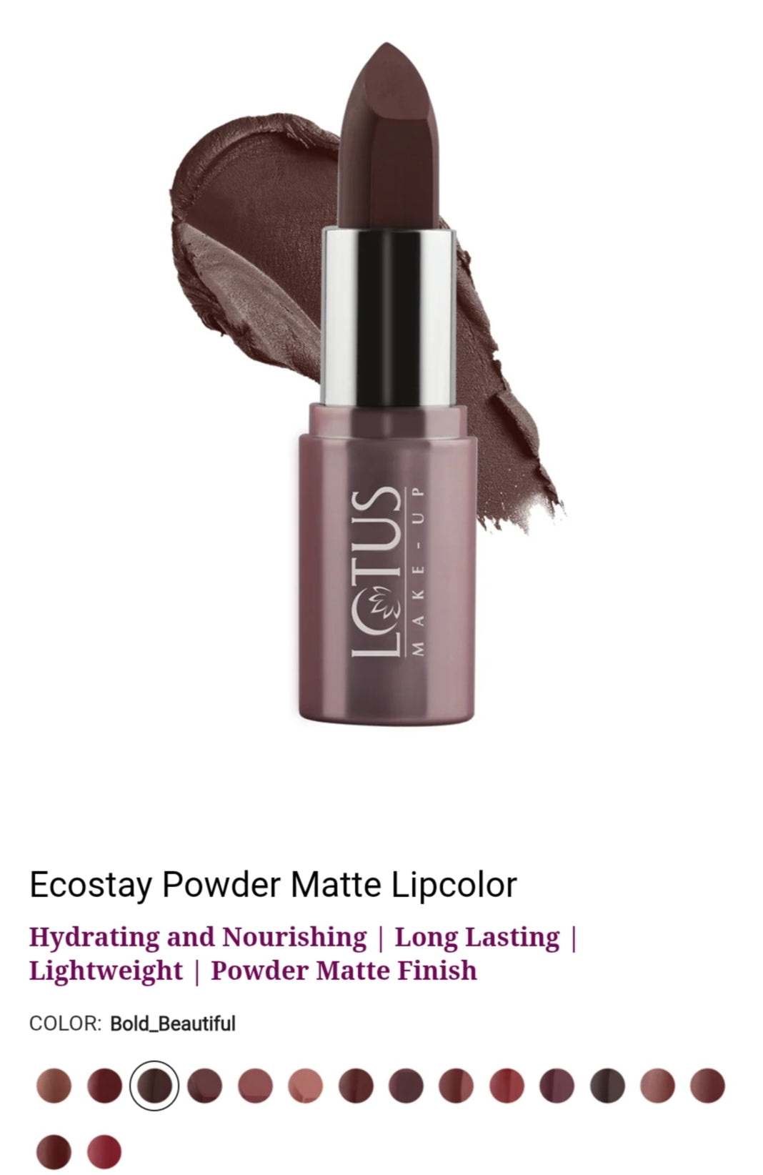 LOTUS MAKEUP ECOSTAY POWDER MATTE LIP COLOR PM03 BOLD & BEAUTYFUL