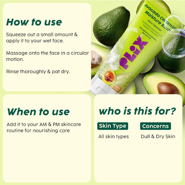 PLIX AVOCADO CERAMIDE JUICY CLEANSER FACE WASH 100ML