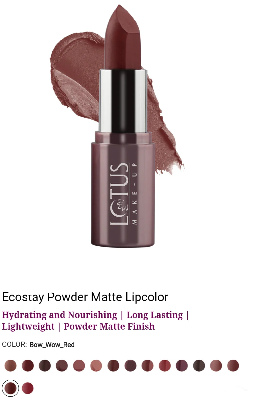 LOTUS MAKEUP ECOSTAY POWDER MATTE LIP COLOR PM15 BOW-WOW RED