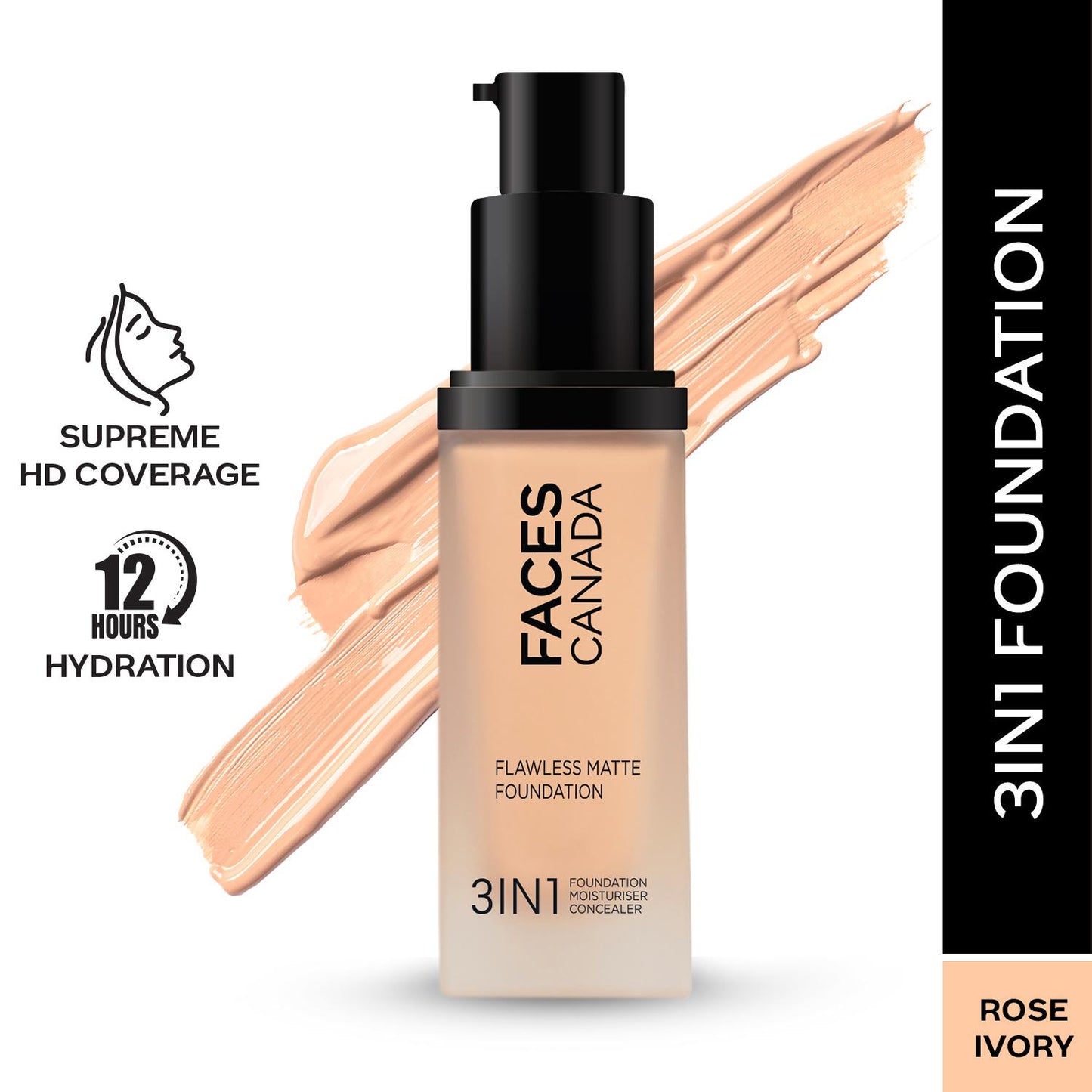 FACES FLAWLESS MATTE FOUNDATION 3 IN 1 011 ROSE IVORY 30ML