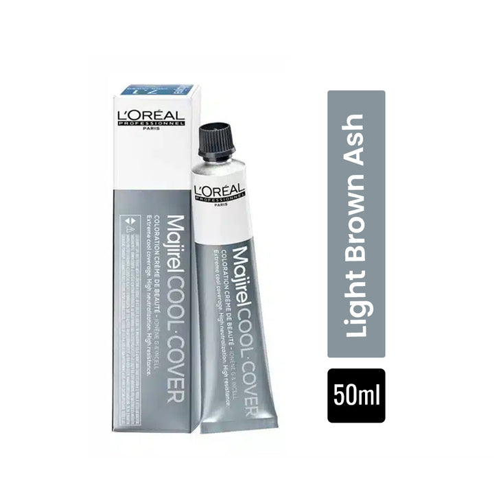 L'Oreal Majirel Cool Cover hair color tube and packaging on a white background