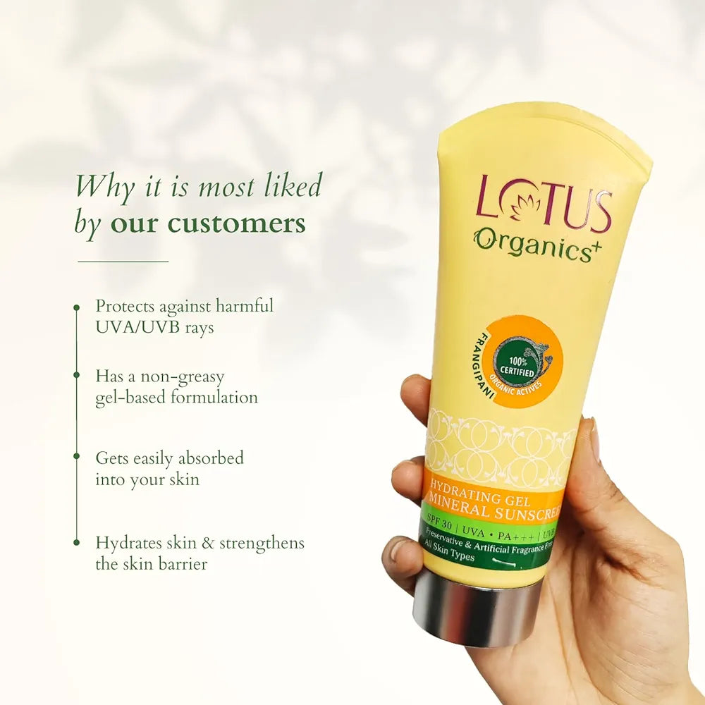 LOTUS ORGANICS HYDRATING GEL MINRAL SUNSCREEN SPF 30 50GM