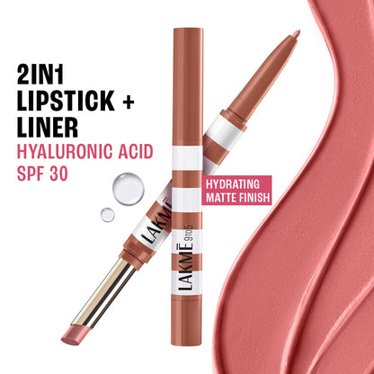 LAKME 9TO5 HYA BEACH EDIT SPF 30 LIPSTICK + LINER BEACHY NUDE