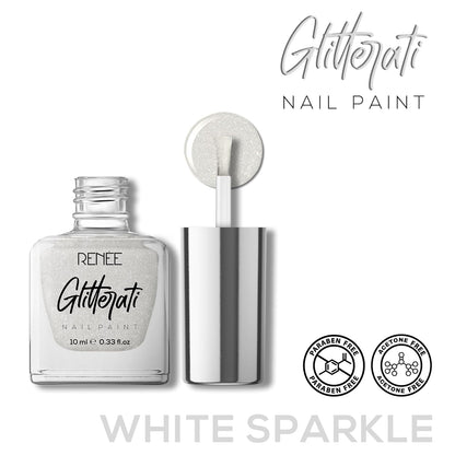 RENEE GLITTERATI NAIL PAINT WHITE SPARKLE 10ML