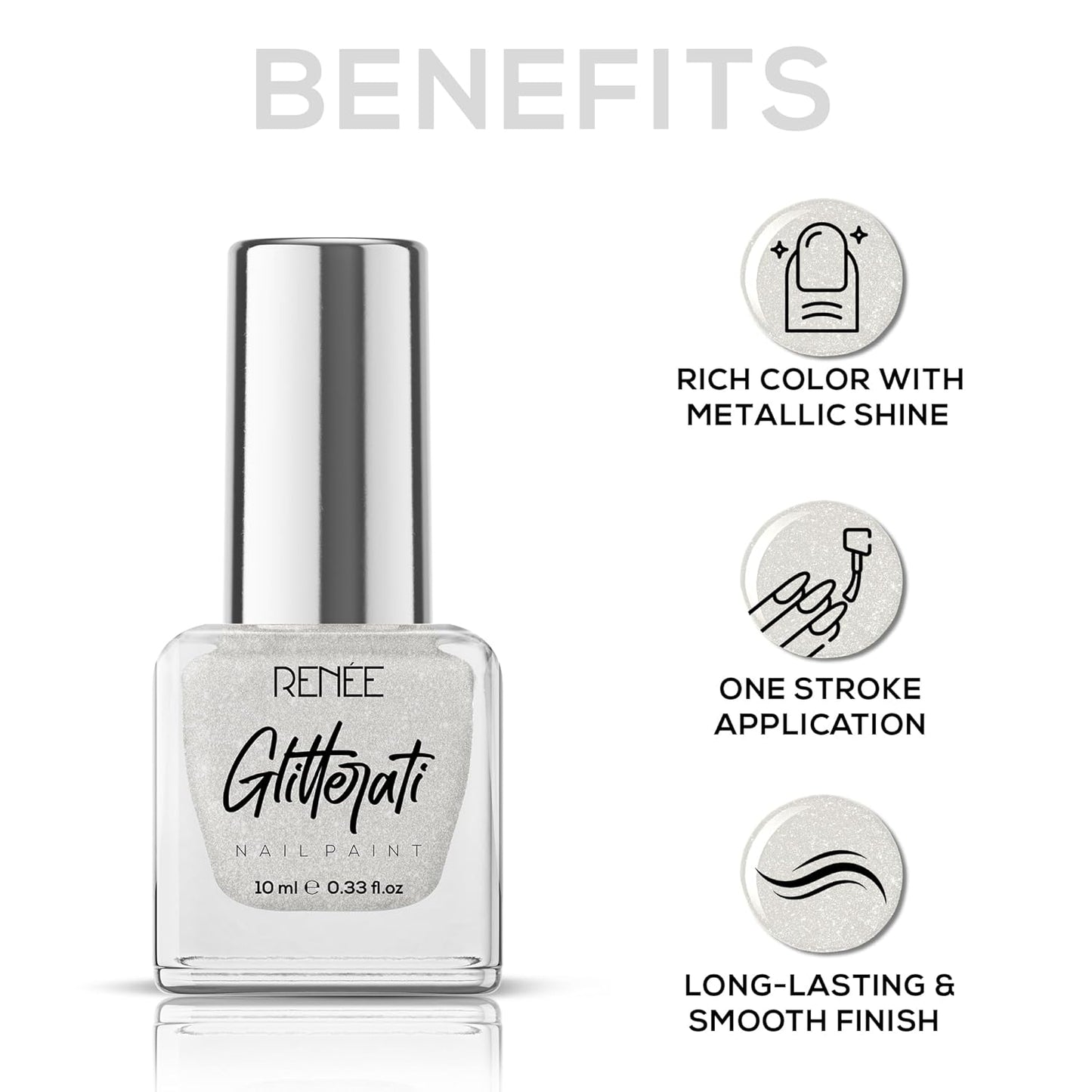 RENEE GLITTERATI NAIL PAINT WHITE SPARKLE 10ML