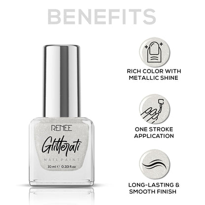 RENEE GLITTERATI NAIL PAINT WHITE SPARKLE 10ML