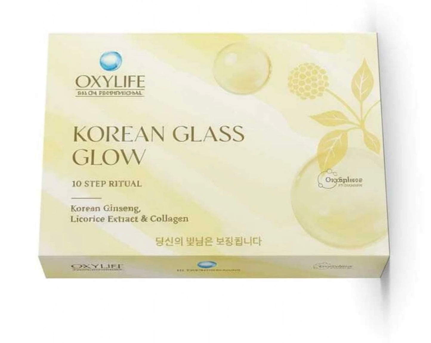 Oxylife Korean Glass Glow skincare product packaging on a white background