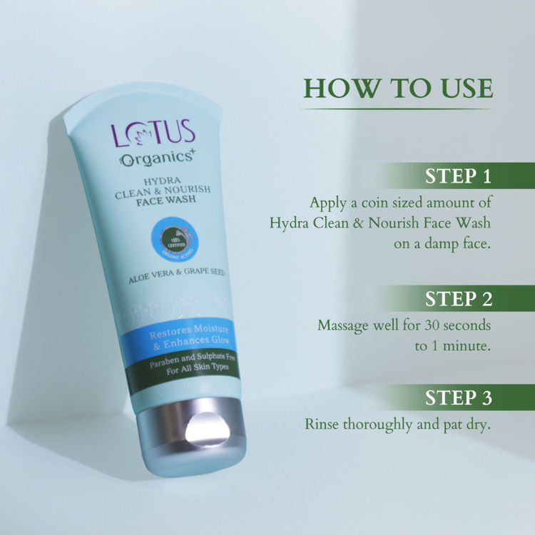 लोटस ऑर्गेनिक्स हाइड्रा क्लीन एंड नरिश फेस वॉश 80 ग्राम