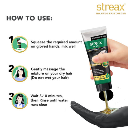 STREAX INSTA SHAMPOO HAIR COLOUR TUBE 01 NATURAL BLACK