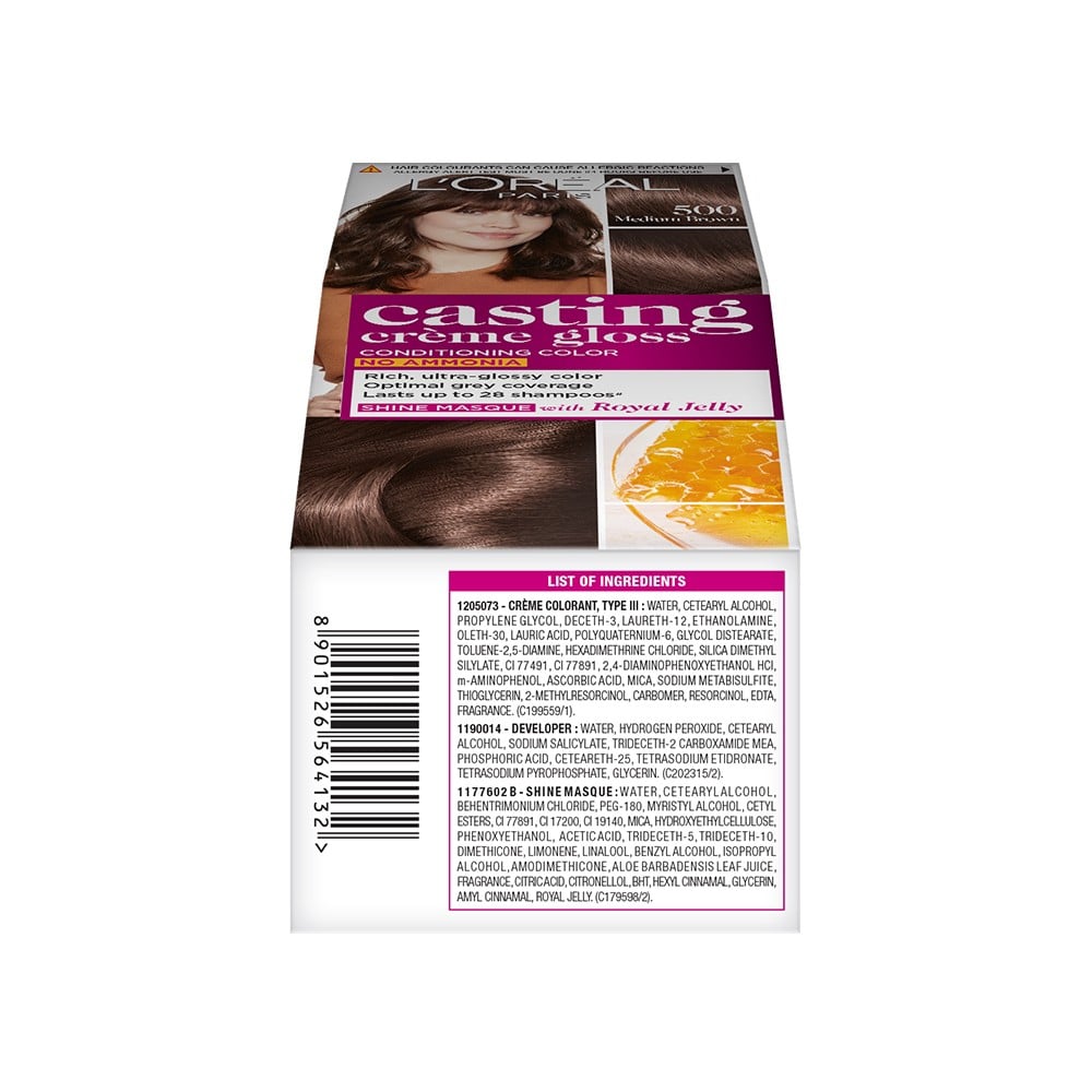 LOREAL CASTING CREME GLOSS CONDITIONING COLOR NO AMMONIA 500 MEDIUM BROWN 21G+24ML